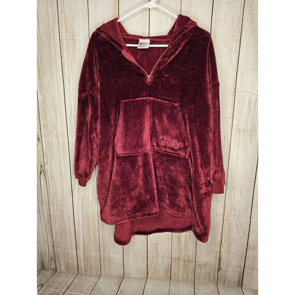 The Comfy Original Oversized Blanket Hoodie Adult One Size Burgundy Plush Sherpa